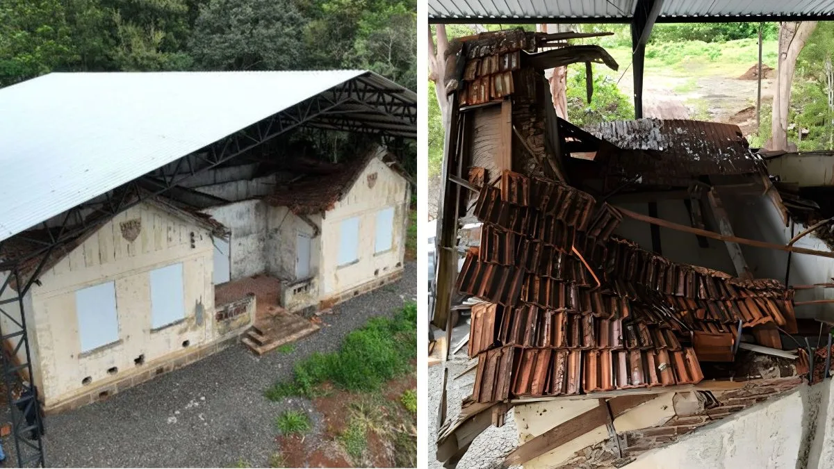 Casa histórica de 116 anos com telhado desabado terá proteção emergencial determinada pela Justiça em SC