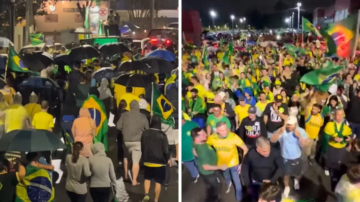 Apoiadores de Flávio Bolsonaro fazem ato sob chuva em Joinville com presença de lideranças políticas