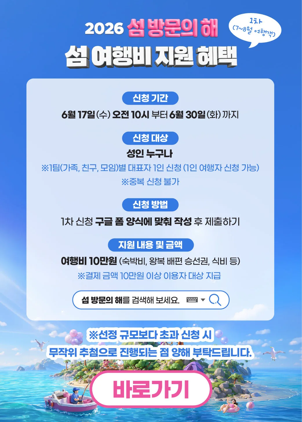 섬에서 1박 이상땐 최대 10만원 돌려받는다