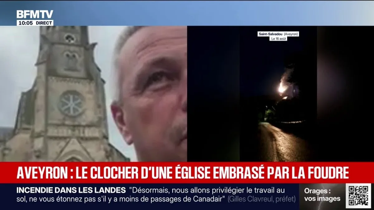 Clocher frappé par la foudre dans l'Aveyron: "Ça s'est embrasé rapidement, c'était impressionnant", raconte le maire de Saint-Salvadou