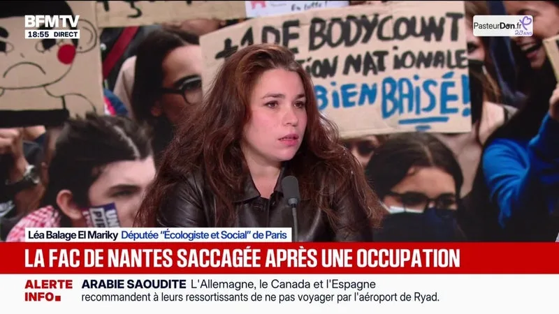 Fac de Nantes saccagée, mobilisation lycéenne: "Les dégradations matérielles sont dommageables, mais ça n'a aucune mesure avec une main arrachée, un œil perdu", déclare Léa Balage El Mariky, députée Écologiste et Social