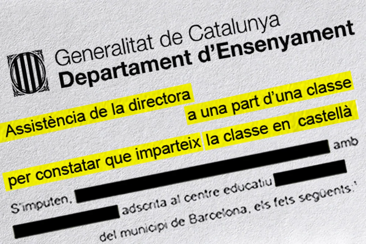 Así se expedienta a profesores en Cataluña por usar el español: "Se le imputa impartir en castellano. La directora asiste a una clase y lo constata"