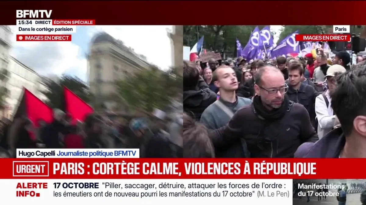 Manifestations du 17 octobre: malgré plusieurs faits de violence, le cortège se déplace dans le calme à Paris