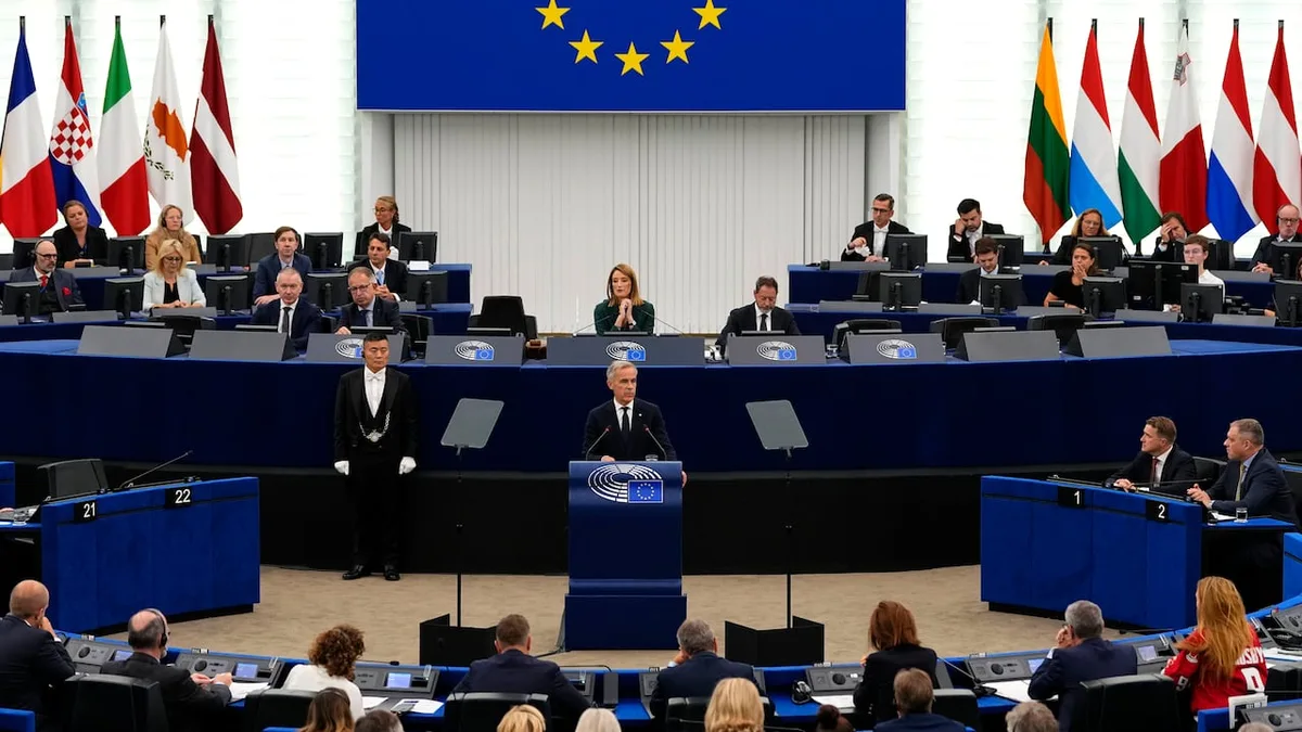 Far-right German politician heckles Carney with 'U.S.A.' chant before EU address