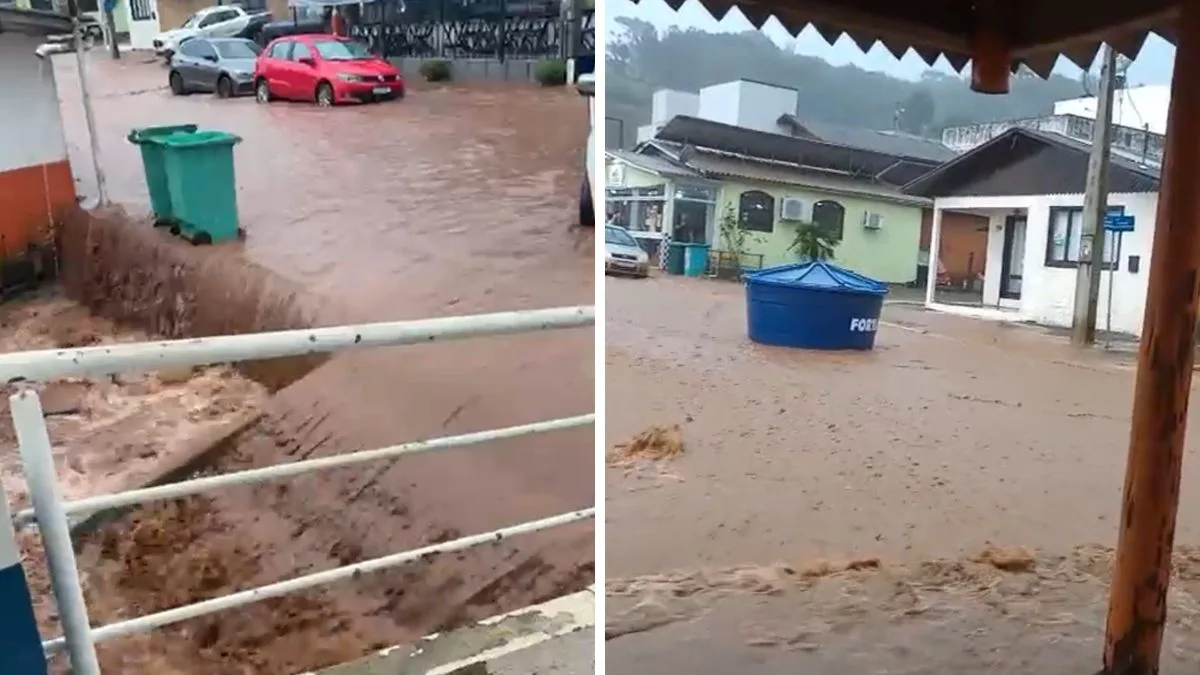 Chuva intensa de 40 minutos deixa cidade de SC debaixo d’água e aulas da rede municipal são suspensas