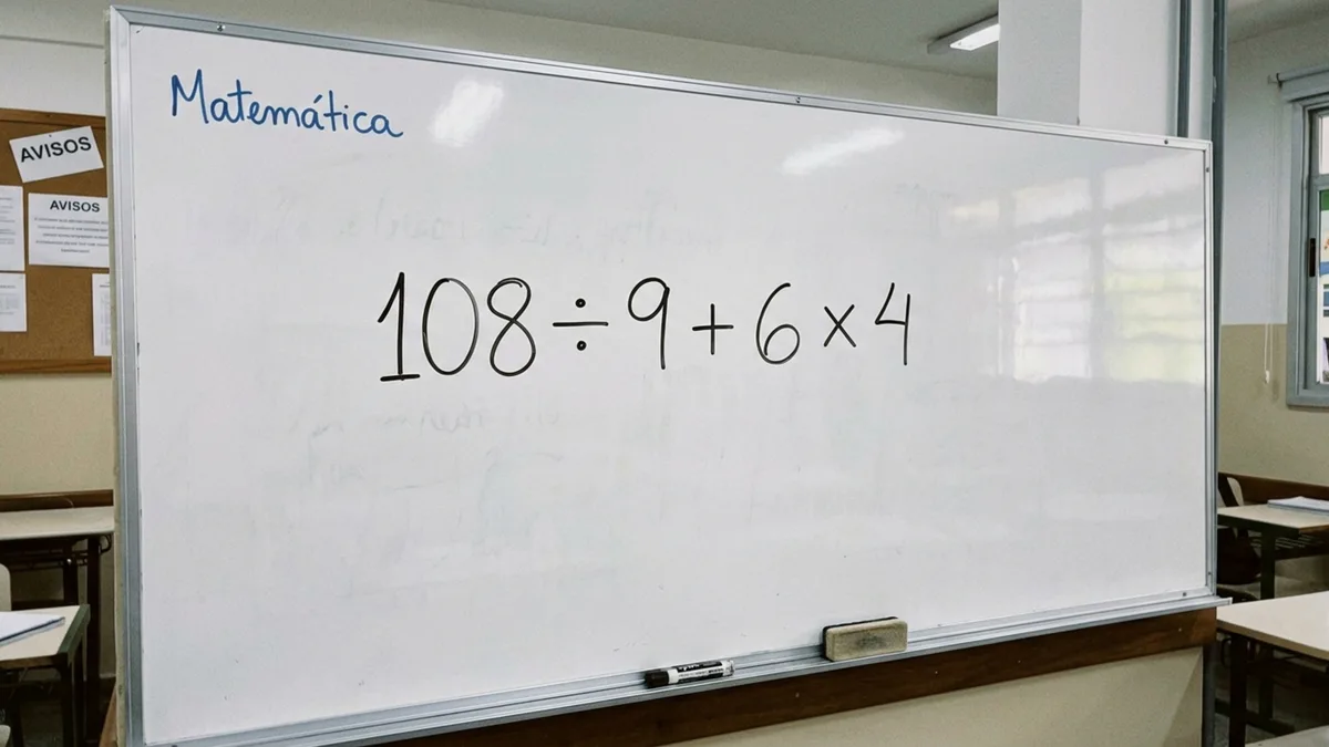 Só quem lembra da prioridade dos sinais chega ao resultado correto de 108 ÷ 9 + 6 × 4