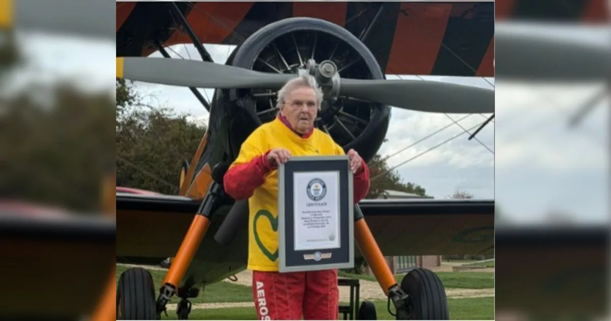 Aos 99 anos, britânica caminha sobre asa de avião em voo e entra para o Guinness