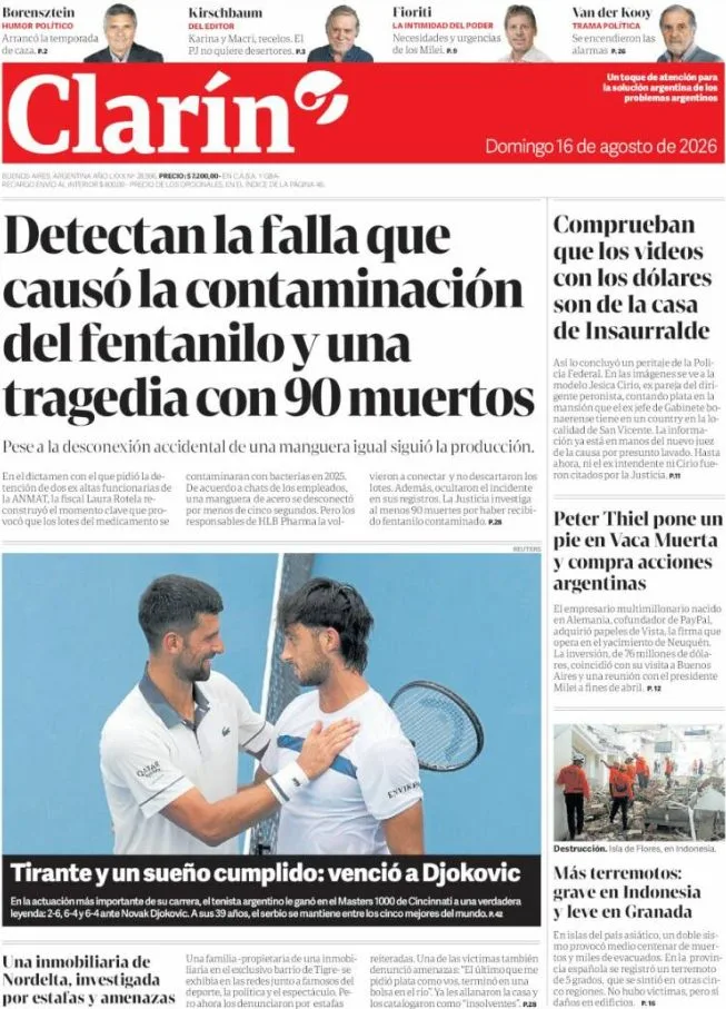 Portadas latinoamericanas de este domingo 16 de agosto de 2026