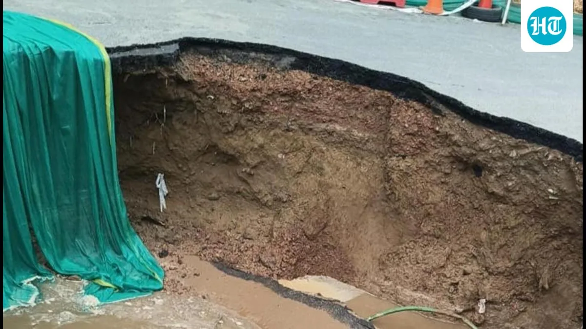3 road cave-ins in Gurugram after heavy rain; vehicles caught in collapses