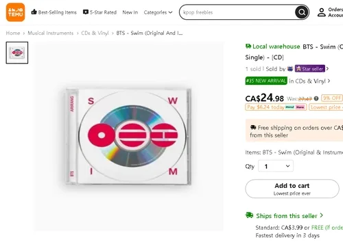 中쇼핑몰, BTS '스윔' CD 불법 판매 논란…SNS 광고까지