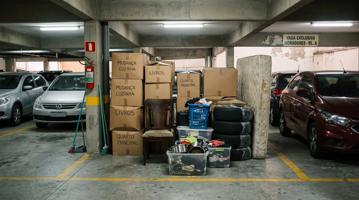 Morador transforma vaga de garagem em depósito para móveis velhos e entulhos, condomínio exige a retirada imediata dos objetos usando a legislação civil que proíbe o desvio de finalidade das áreas de estacionamento