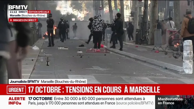Mobilisations du 17 octobre: premières tensions entre les manifestants et les forces de l'ordre à Marseille