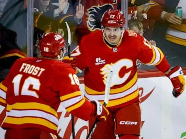 Sharangovich breaks late tie as the Flames end the Hurricanes' 7-game winning streak