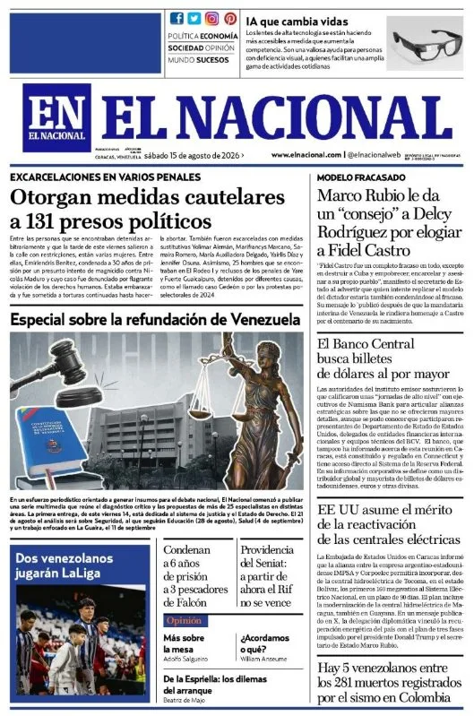 Portadas de este sábado 15 de agosto de 2026