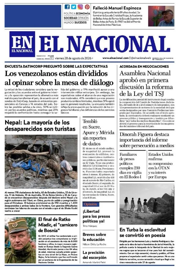Portadas de este viernes 28 de agosto de 2026