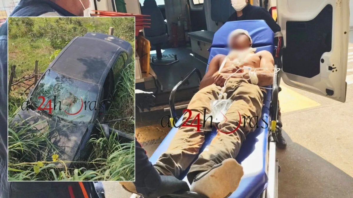Carro cai em bueiro e deixa dois homens feridos na Estrada do Barro Vermelho