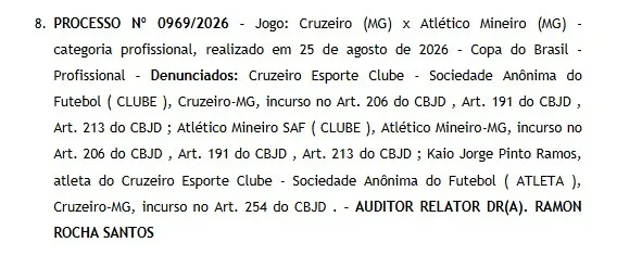 Cruzeiro x Atlético-MG: STJD marca julgamento de Kaio Jorge por falta em Ruan