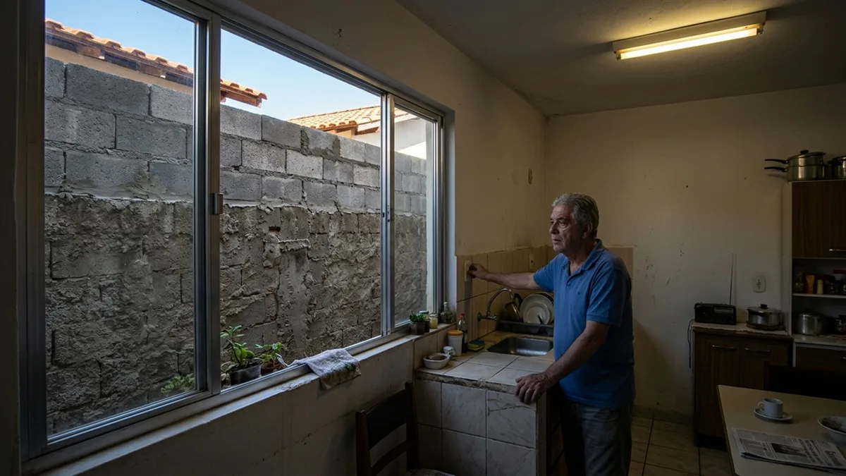 Família levanta muro mais alto para ter privacidade no quintal e vizinho afirma que a construção tirou quase toda a luz natural da cozinha de sua casa