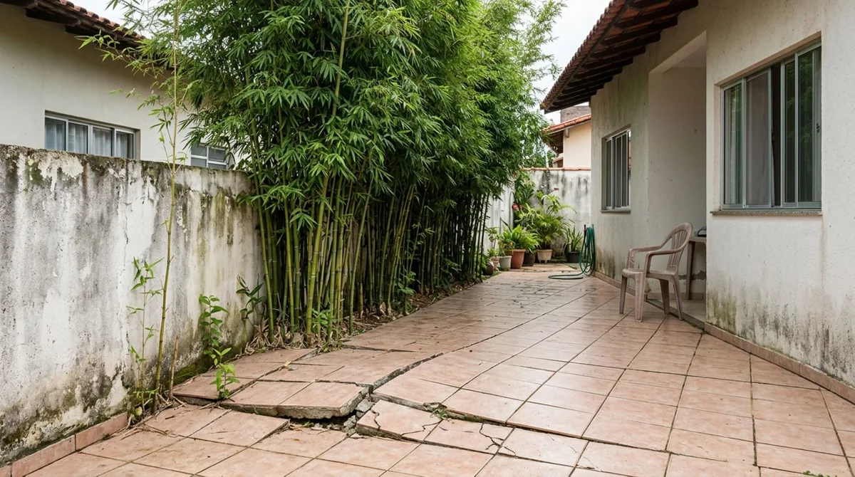 Morador planta uma fileira de bambus para esconder a visão da casa vizinha e aposentada percebe que as raízes começam a levantar o piso de sua varanda
