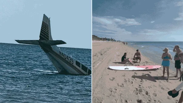 Video shows young female pilot, 23, swimming off after surviving emergency water landing in Florida