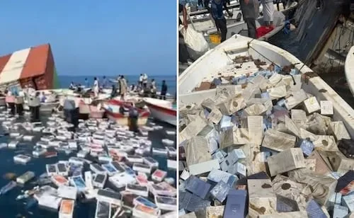 VIDEO: Pescadores rescatan del mar cientos de iPhones en el Golfo Pérsico; eran transportados en un barco que se hundió en Ormuz