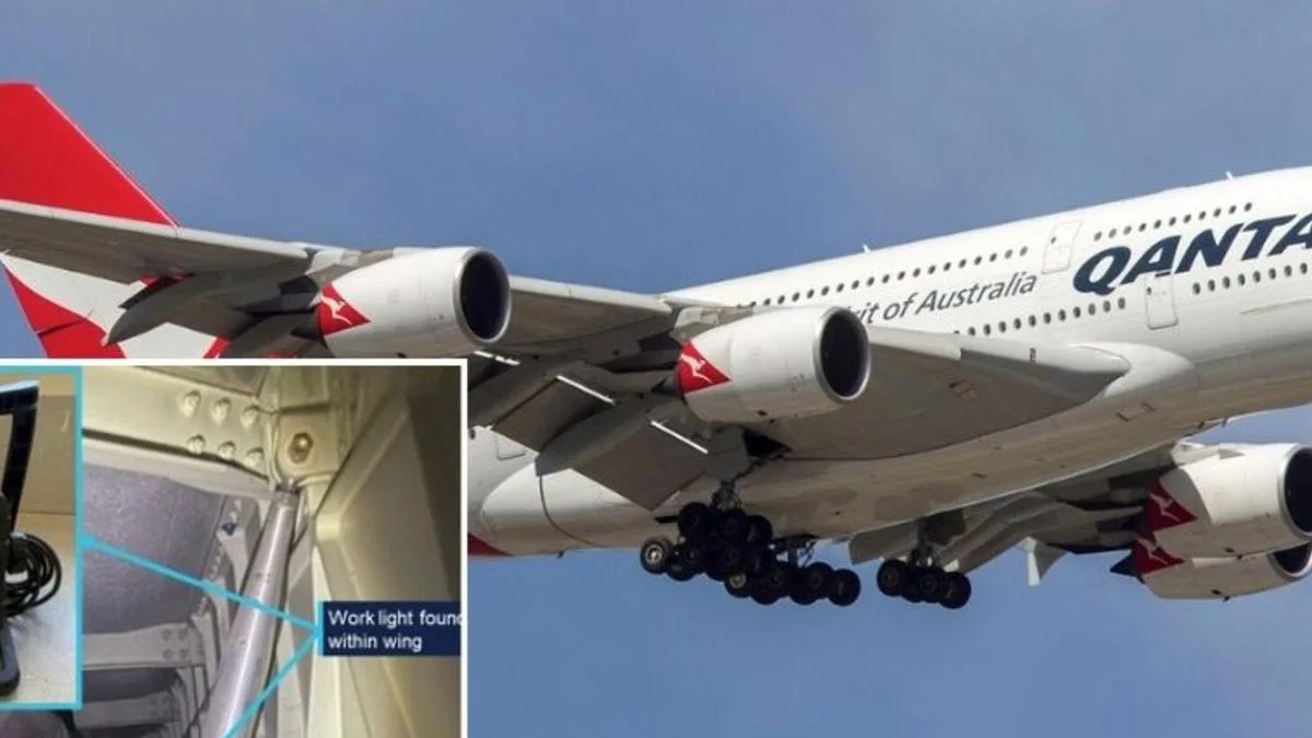 Transport watchdog report reveals maintenance workers left work light inside wing of US-bound Qantas flight