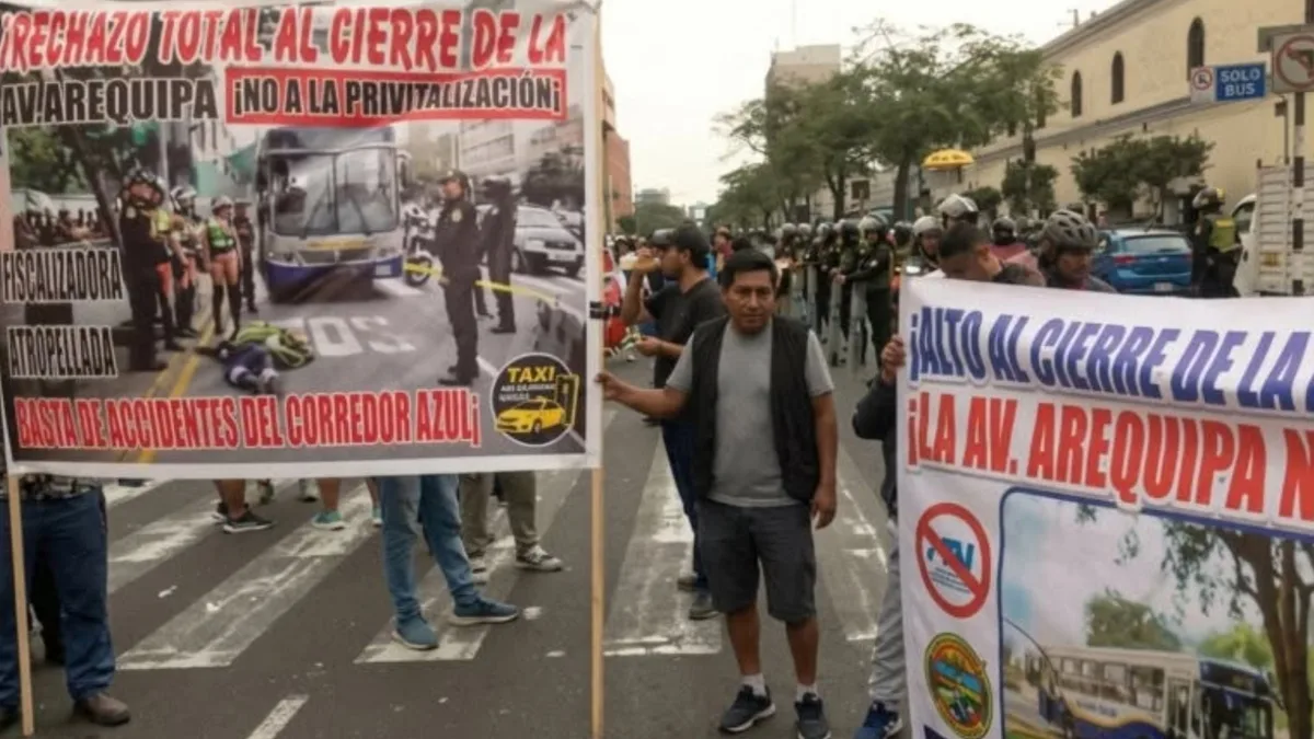 Colectiveros informales vuelven a bloquear la avenida Arequipa y anuncian nuevas protestas contra carril del Corredor Azul