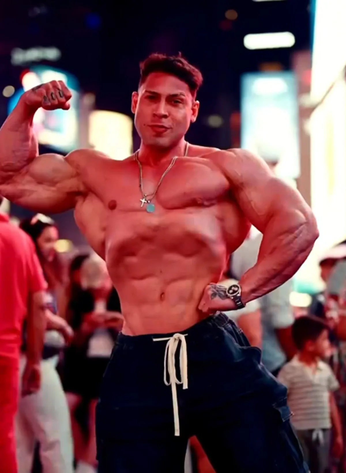 Ramon Dino atualiza físico em plena Times Square a cinco semanas do Mr. Olympia; assista