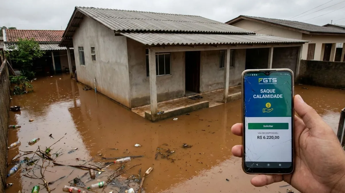 Morador tem a casa atingida por forte chuva e sua casa alaga, ouve que pode sacar até R$ 6.220 do FGTS e acredita que qualquer alagamento libera o dinheiro, Caixa explica quais condições precisam existir