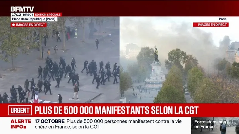 Mobilisation du 17 octobre: plus de 500.000 personnes manifestent en France selon la CGT