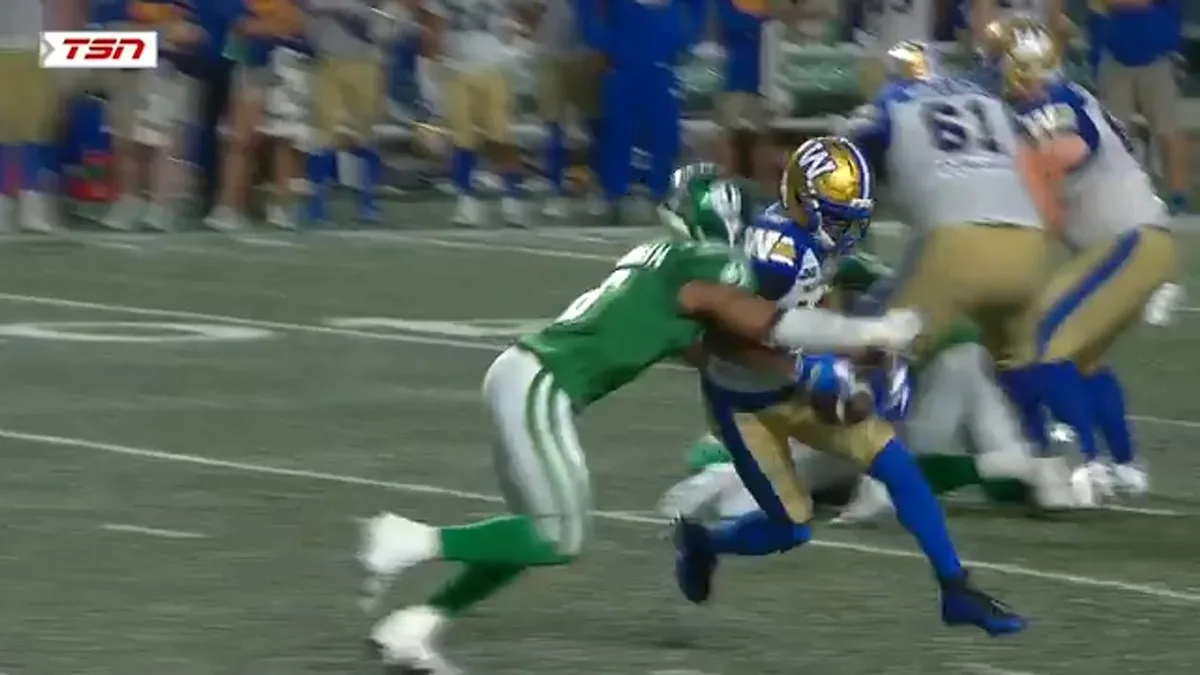 Roughriders seal overtime win over Blue Bombers with tackle for loss