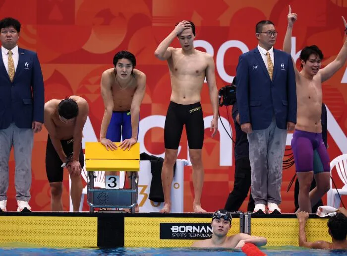 "한국만 5초 느려졌다" 김영범 빠진 계영800m의 아쉬움...중국은 亞신기록, 일본은 日신기록, 中매체"3파전 아니더라"[아이치-나고야아시안게임]