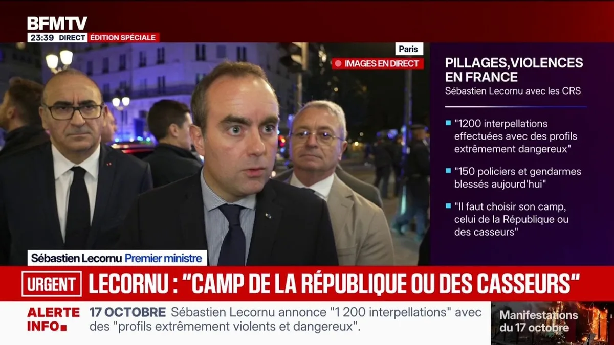 Mobilisations du 17 octobre: "Il y avait une volonté très organisée de frapper fort et de faire usage de la violence", déclare Sébastien Lecornu, Premier ministre