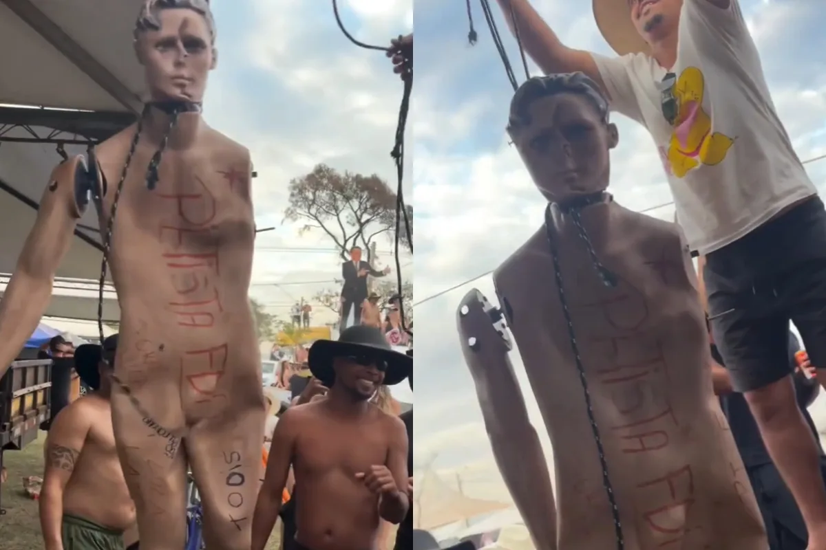 Grupo simula enforcamento de boneco “petista” na Festa do Peão de Barretos