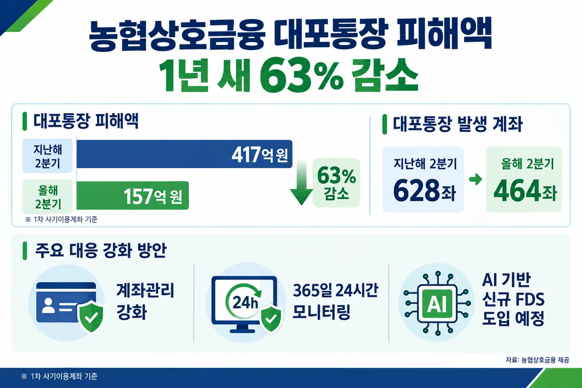 농협상호금융 대포통장 피해액 63% 급감…“피해 예방 강화”