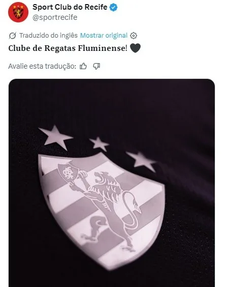 Tradução erra e confunde Sport com Fluminense em postagem do clube pernambucano; entenda