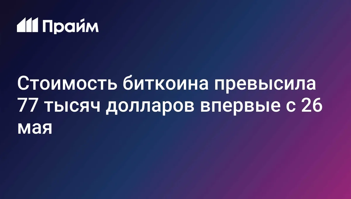 Стоимость биткоина превысила 77 тысяч долларов впервые с 26 мая