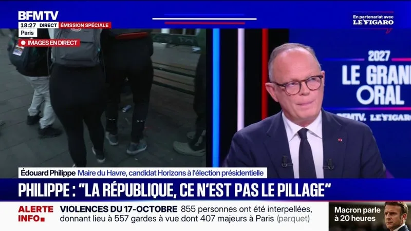 Violences du 17 octobre: "Le gouvernement devra dire ce qu'a été la préparation de cette journée", estime Édouard Philippe, candidat Horizons à la présidentielle