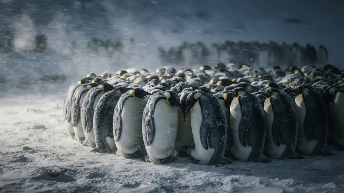 Até 10 pinguins-imperadores se apertam em um metro quadrado para reduzir pela metade a perda de calor