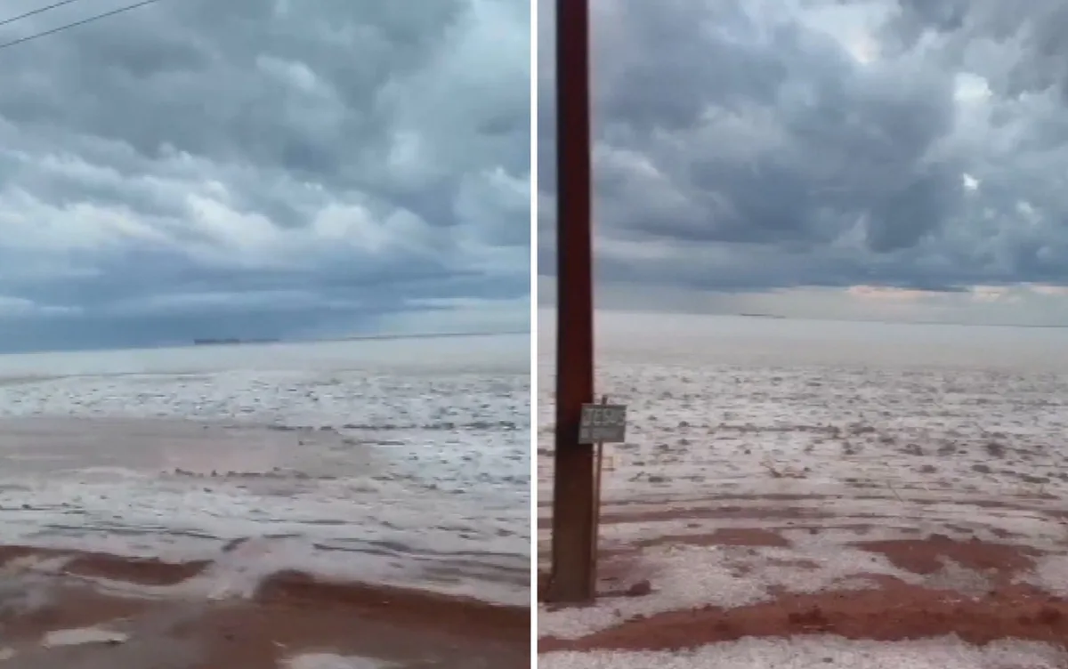 Chuva de granizo deixa paisagem coberta de branco e impressiona em Goiás; vídeo