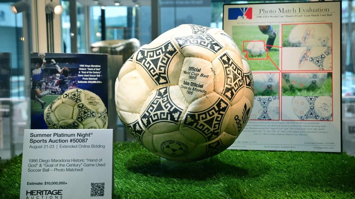 Diego Maradona’s ‘Hand of God’ football sells for US$3.35 million at US auction