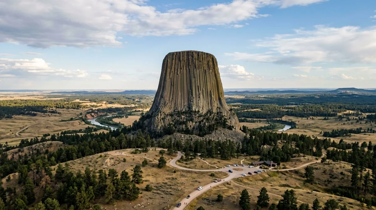 Uma torre natural de 264 metros sobe quase verticalmente das planícies e guarda centenas de rachaduras paralelas que parecem ter sido cortadas à mão