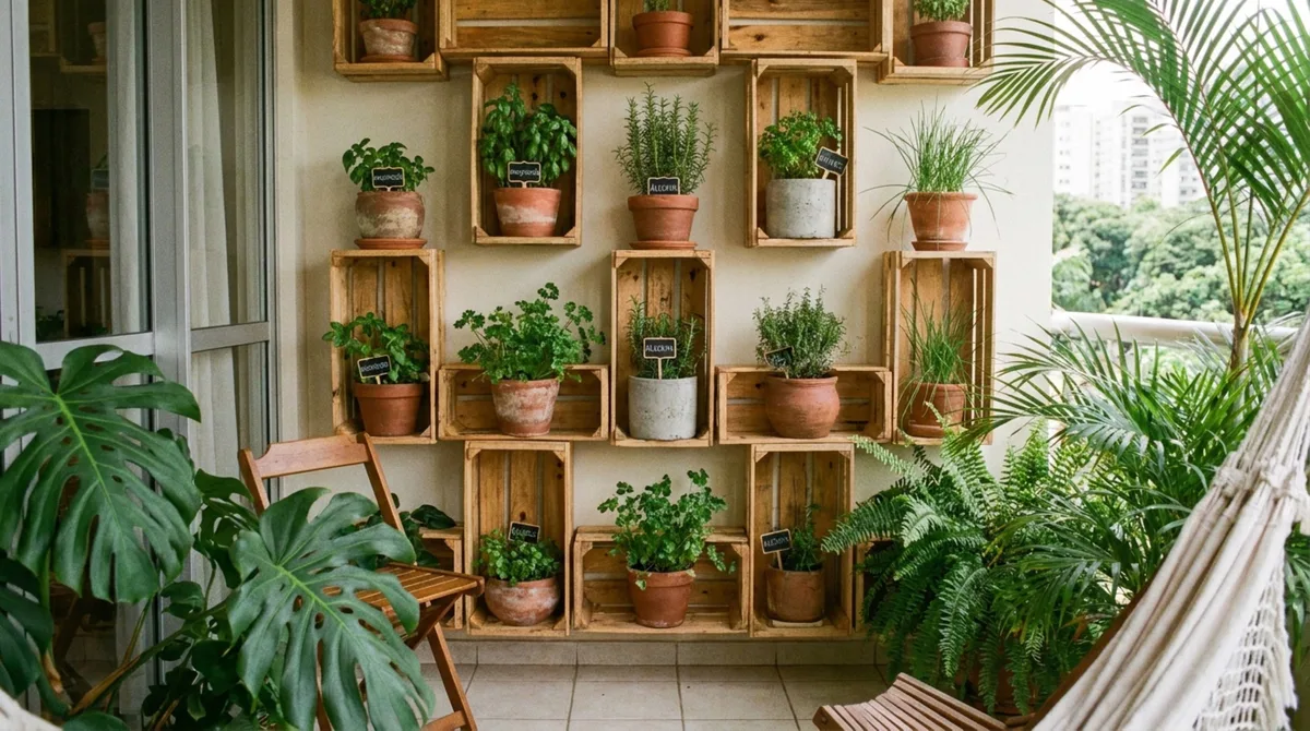 Como transformei caixotes de feira em uma horta vertical com cara de jardim decorado por profissional