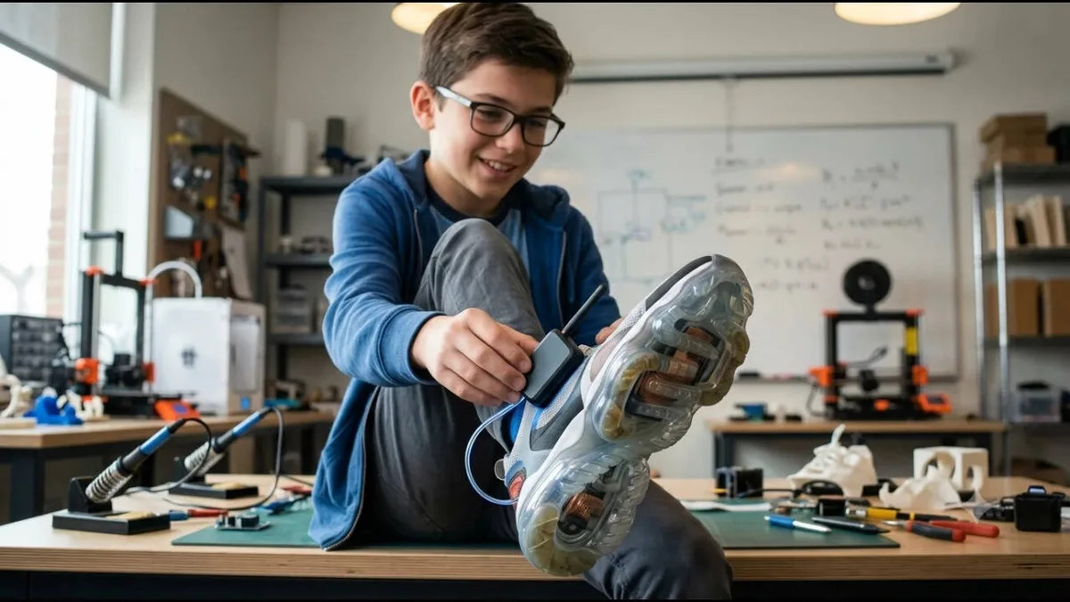 13-year-old helps invent a shoe that generates electricity to power GPS tracking