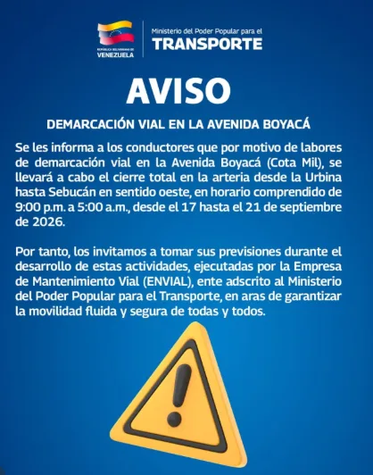 Anuncian cierre nocturno en la Cota Mil desde este 17 de septiembre por trabajos de demarcación vial