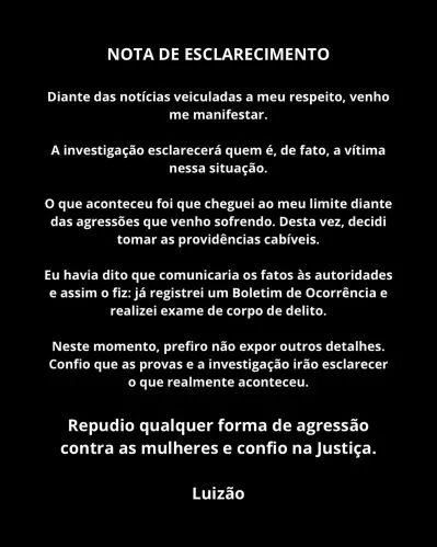 Luizão, ex-craque da Seleção, é acusado de agredir namorada por ciúmes e nega: ‘Cheguei ao meu limite’ Ex-jogador Luizão, campeão mundial com o Brasil em 2002, é acusado de violência doméstica (Foto: Reprodução/Instagram)