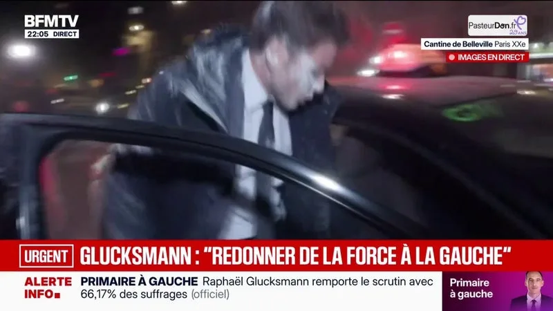 Raphaël Glucksmann victime d'un jet de farine en quittant l'endroit où il célébrait sa victoire à la primaire sociale-démocrate