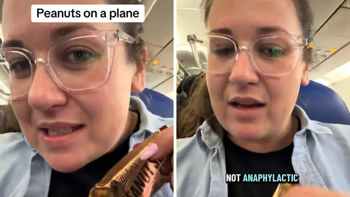 Aussie holidaymaker Madi sparks allergy debate after being called out for eating peanut bar on flight to Bali