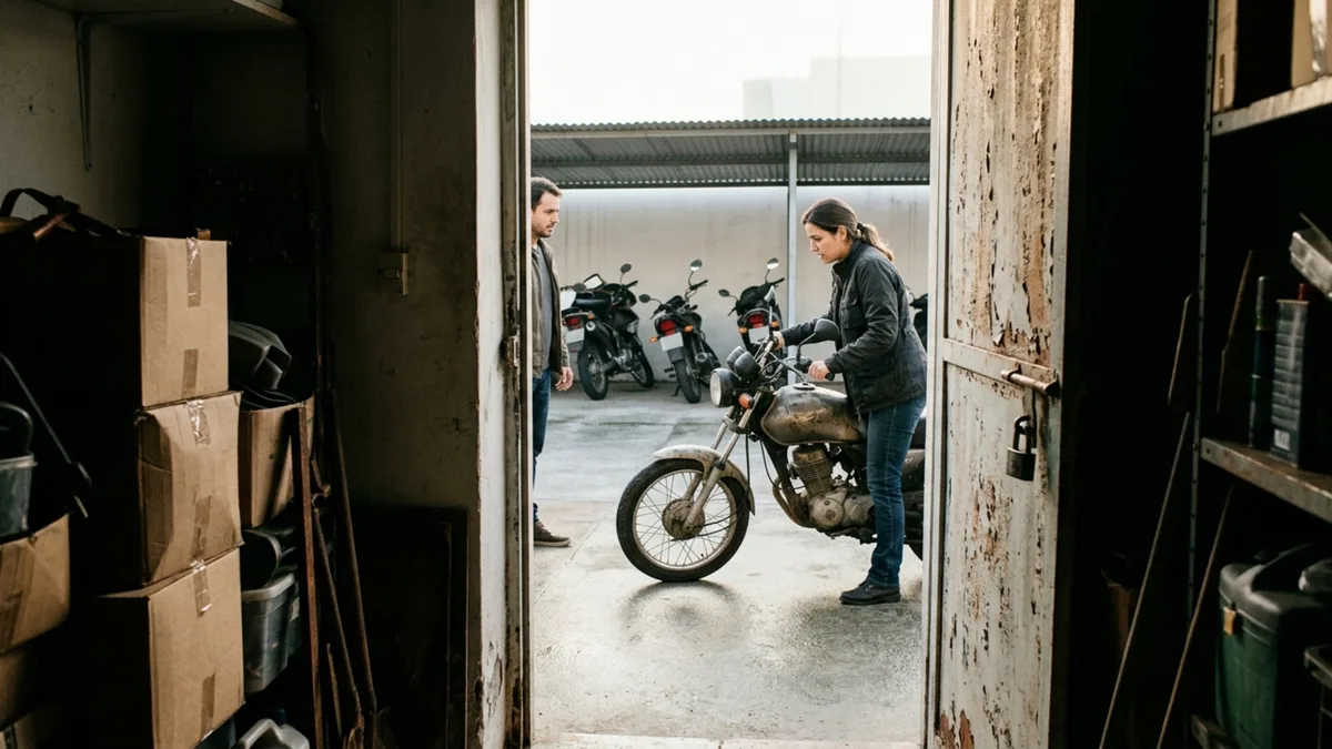 Quatro moradores pagam uma cobertura para proteger as motos e um deles fecha as laterais para transformar a área em depósito particular