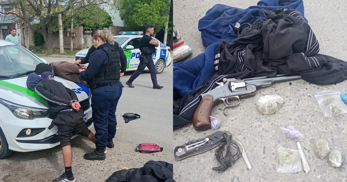 Roca: dos jóvenes fueron detenidos tras una persecución en moto con un arma y droga